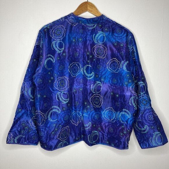 Chicos Silk Jacket Embroidered Indigo Blue Purple Women's Size 3 XL - Picture 8 of 10